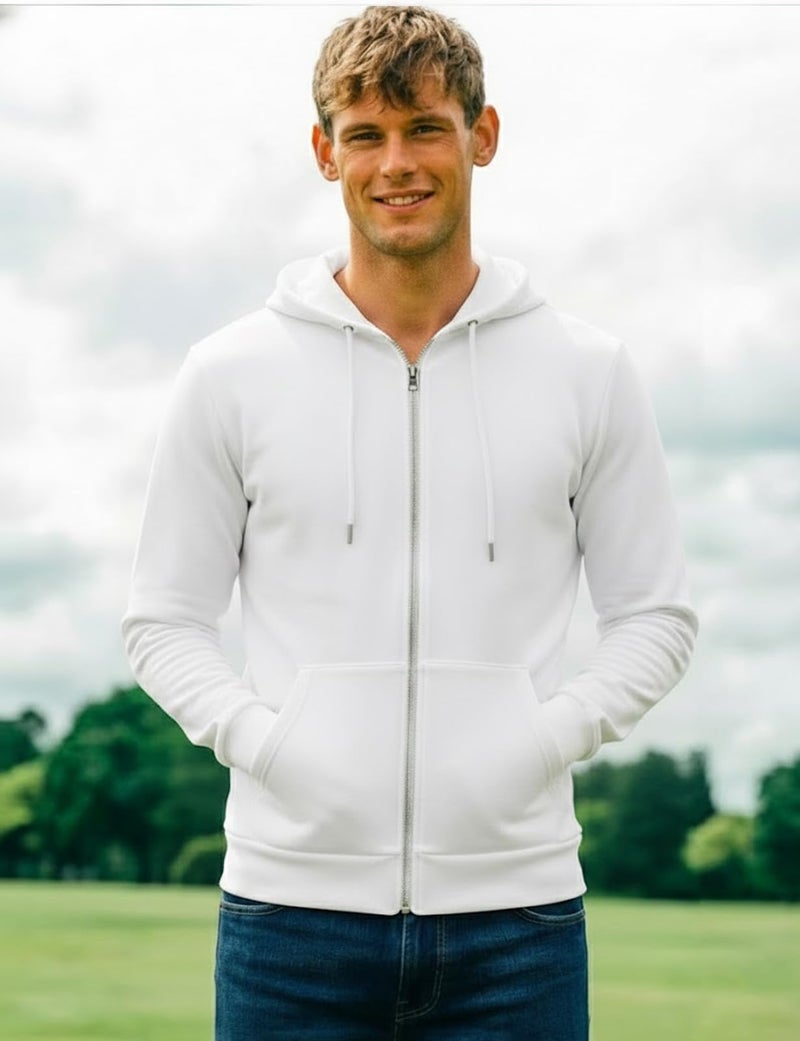 H2H Men's Hoodie Slim Fit Lightweight Long Sleeve Zip Up with Kanga Pocket and White Zipper and String WHITE US M/Asia L (CMOHOL048) - Image 3